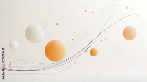 Abstract floating textured spheres and lines on a clean background