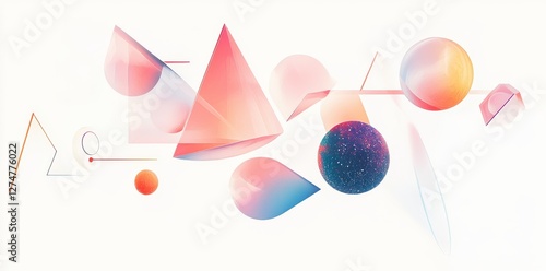 Abstract geometric shapes float against a soft white background
