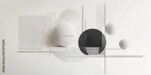 Composition of geometric shapes in monochrome tones for artistic display