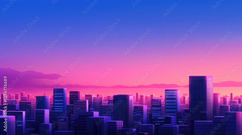 A stunning city skyline at sunset, showcasing tall buildings silhouetted against a vibrant purple and pink sky. Ideal for themes of urban beauty and modern architecture. A stunning city skyline at sunset, showcasing tall buildings silhouetted against a vibrant purple and pink sky. Ideal for themes of urban beauty and modern architecture.