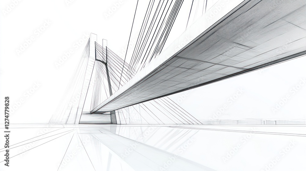 Obraz premium Cable-stayed bridge design, city reflection
