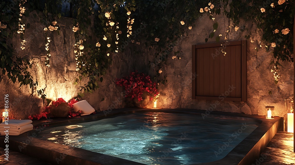 Fototapeta premium Serene Nighttime Spa Oasis: A Romantic Escape
