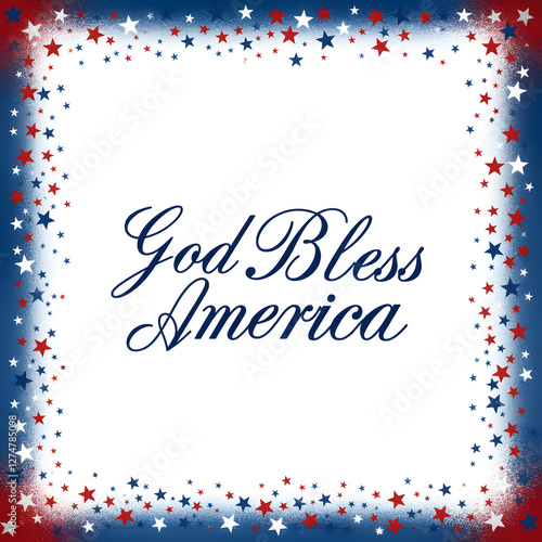 Patriotic God Bless America digital artwork with red white blue stars and festive typography design