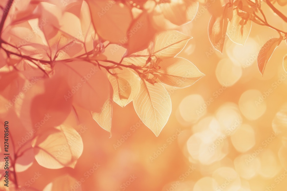 Fototapeta premium Soft sunlight filters through delicate leaves.