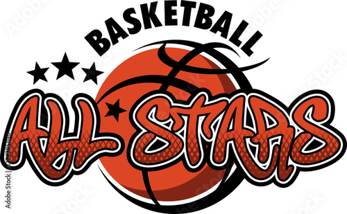 basketball all stars team design with ball and stars for school, college or league sports