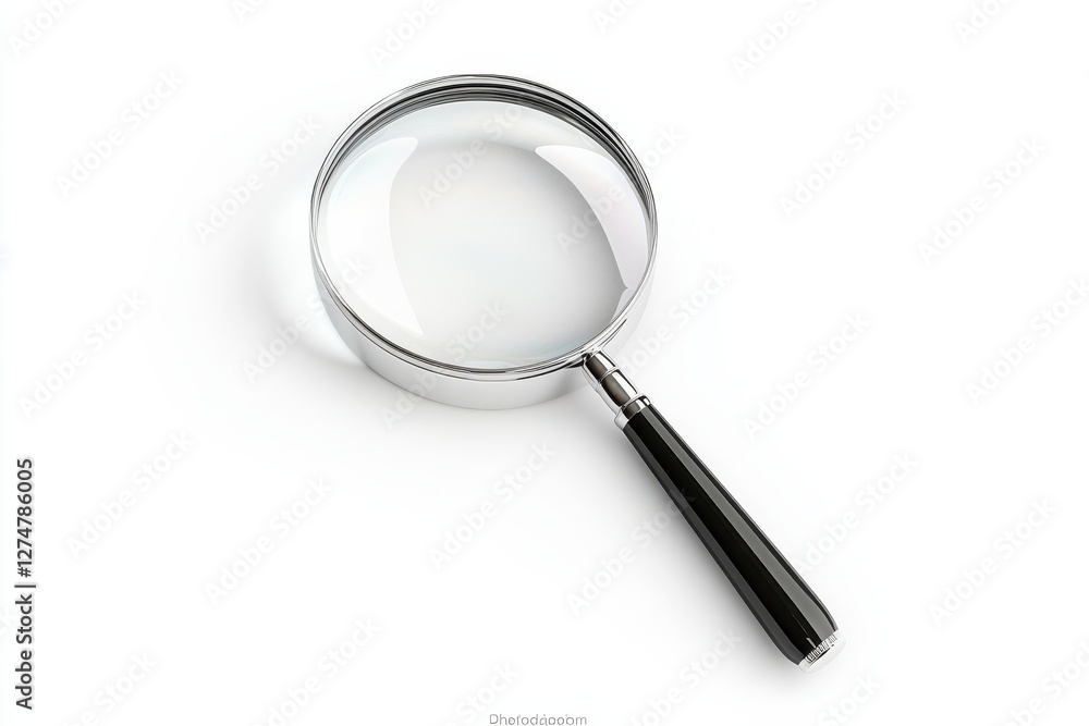 Discover hidden details with a polished magnifying glass on a bright white surface isolated on transparent background Discover hidden details with a polished magnifying glass on a bright white surface isolated on transparent background