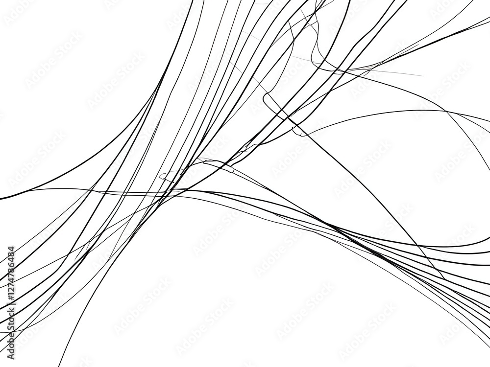 Abstract Line Art: Intertwined Paths of Black Lines on White Background Abstract Line Art: Intertwined Paths of Black Lines on White Background