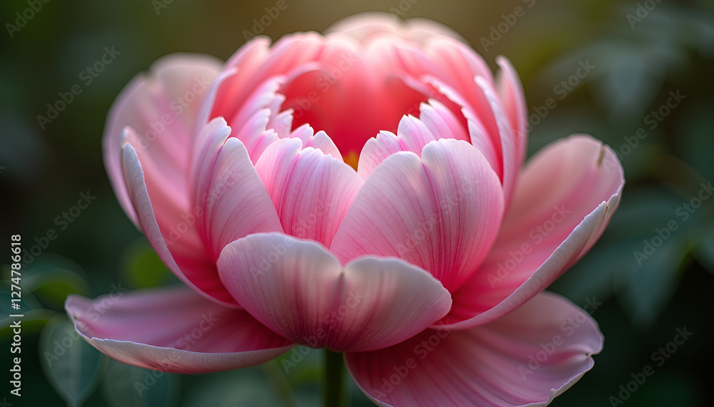 Obraz premium Pink lotus flower in bloom against a natural green background