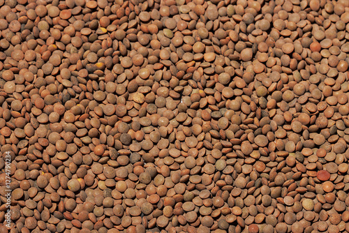 Full frame of textured brown lentil seeds photo