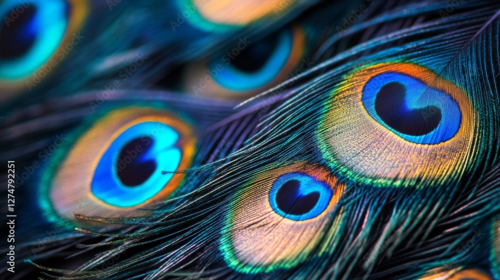 Obraz premium Peacock feather detail close up, vibrant colors