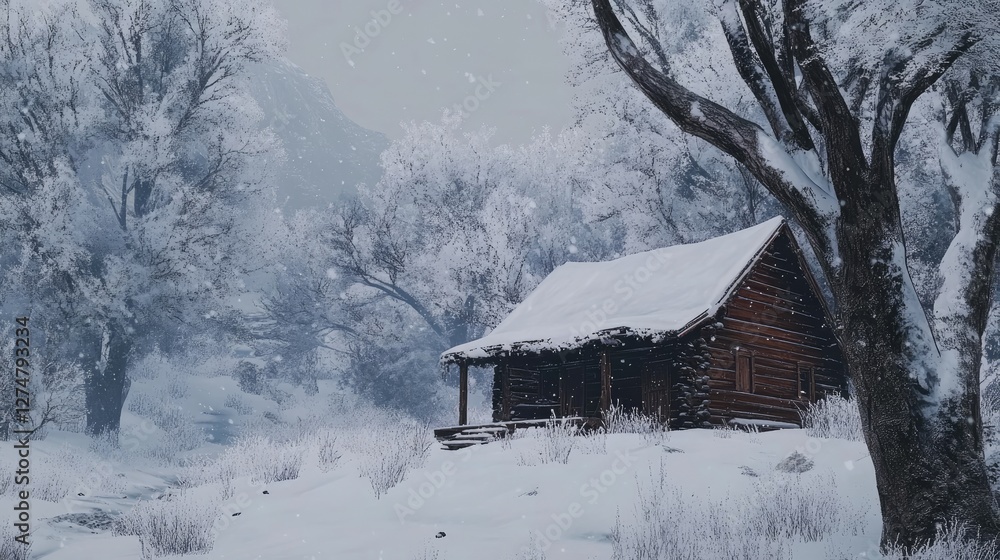 Abandoned wooden cabin buried in snow, surrounded by silent winter wilderness. Abandoned wooden cabin buried in snow, surrounded by silent winter wilderness.