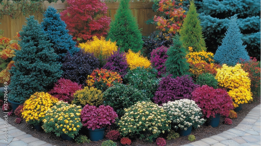 A garden bursting with the colors of autumn flowers like marigolds, chrysanthemums, and asters. A garden bursting with the colors of autumn flowers like marigolds, chrysanthemums, and asters.