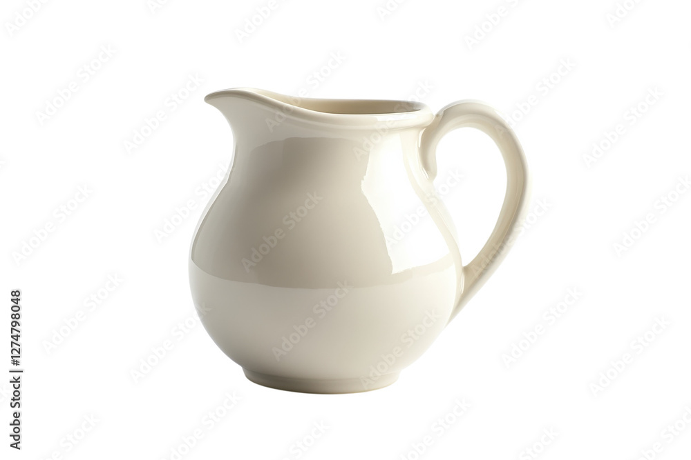 Elegant cream-colored ceramic pitcher on a bright background showcasing minimalistic design isolated on transparent background Elegant cream-colored ceramic pitcher on a bright background showcasing minimalistic design isolated on transparent background
