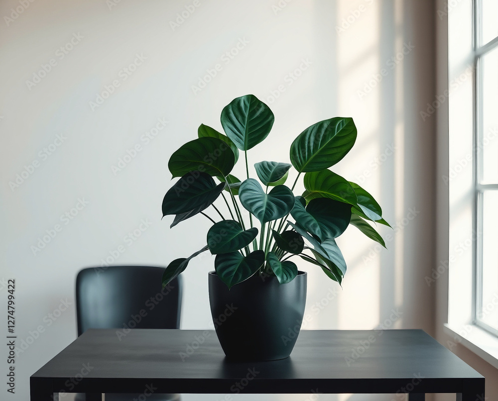 Fototapeta premium Behold captivating allure of a monstera leaf, as it gracefully infuses contemporary allure of modern aesthetics and interior design, seamlessly merging elegance of nature with our living spaces