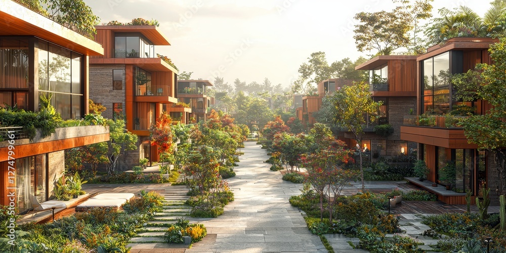 Fototapeta premium Green architecture in a walkable eco-district 