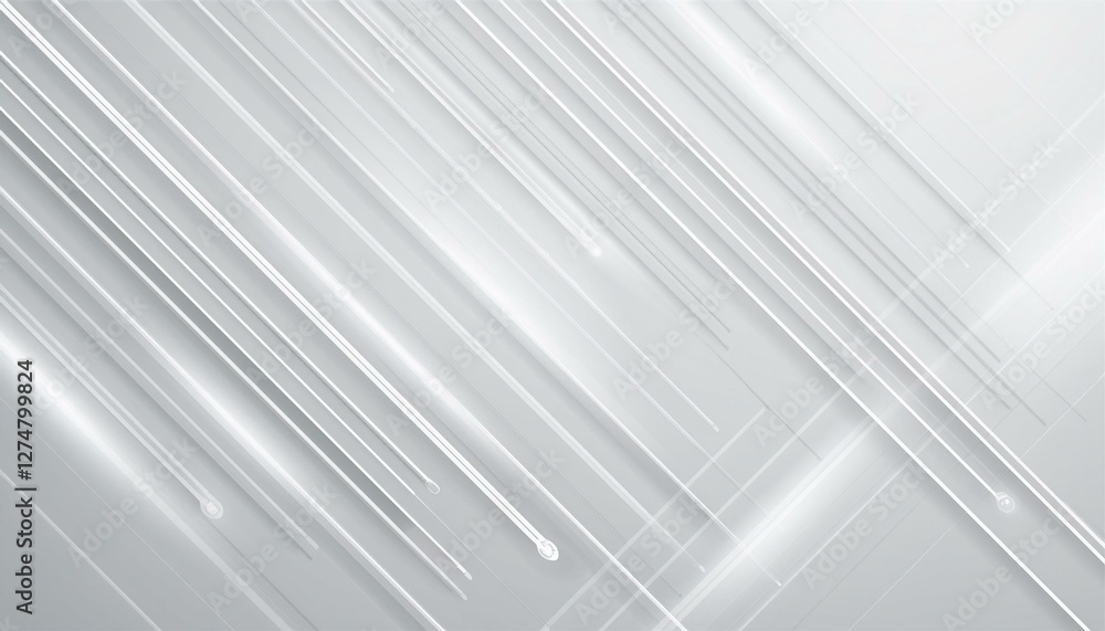Obraz premium Futuristic white technology background with silver neon lines. Glowing vector banner design. Generated image