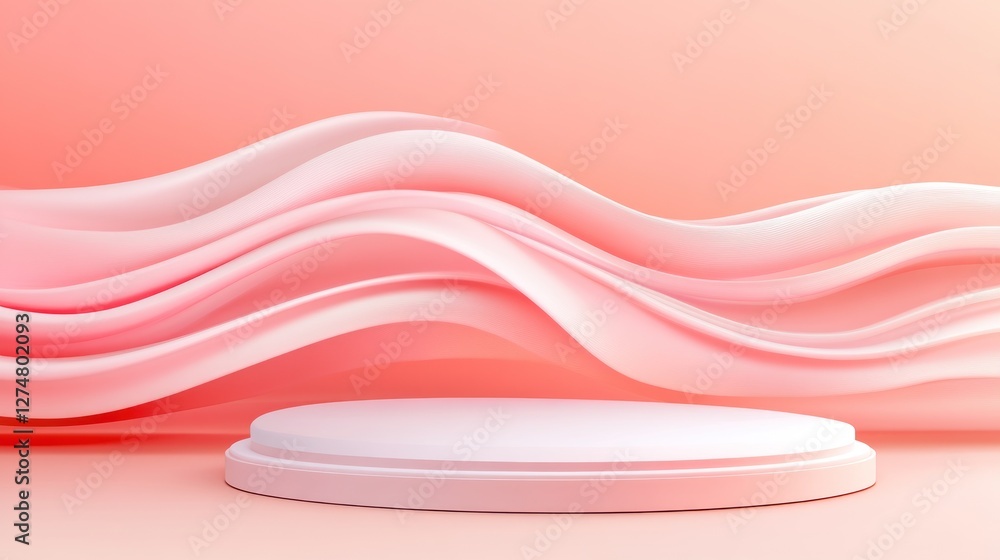 Pink Wave Background with Product Display Platform Pink Wave Background with Product Display Platform