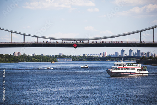 Walking boat on the Dnieper, Kyiv, Ukraine photo