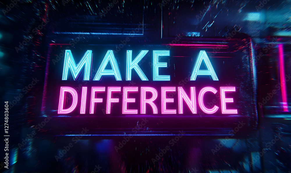Neon words Make a Difference in Digital Futuristic Background Neon words Make a Difference in Digital Futuristic Background