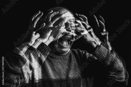 Person in panic, stress burnout