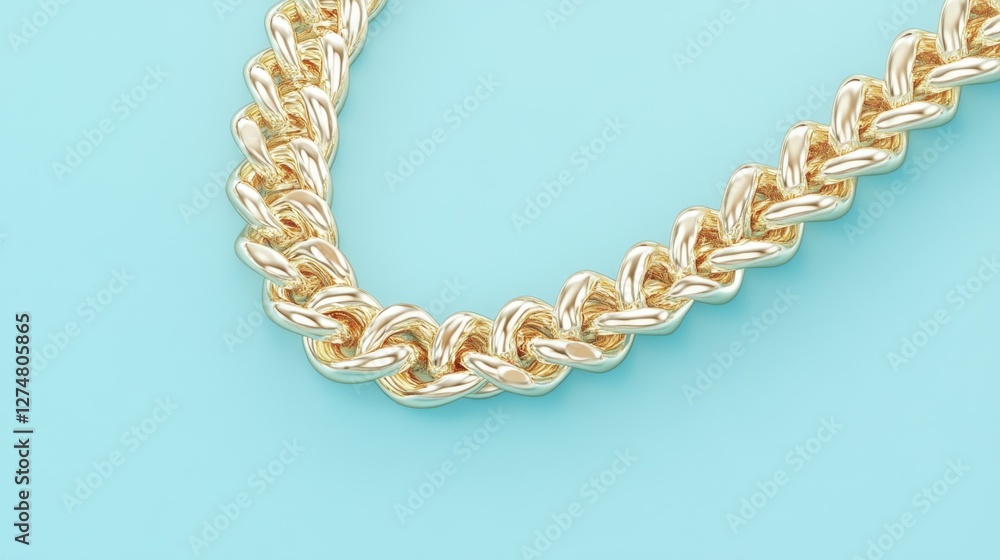 Polished gold rope chain with a luxurious look, glowing against a smooth blue background Polished gold rope chain with a luxurious look, glowing against a smooth blue background