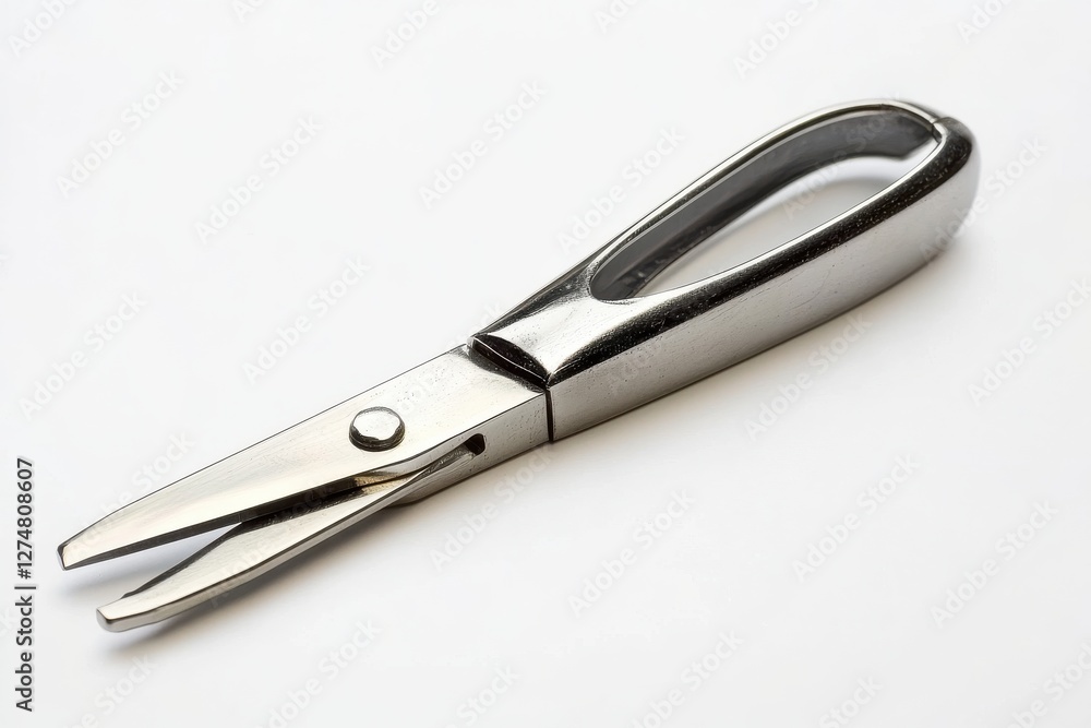 Sleek stainless steel scissors on a white surface, highlighting minimalistic design isolated on transparent background Sleek stainless steel scissors on a white surface, highlighting minimalistic design isolated on transparent background
