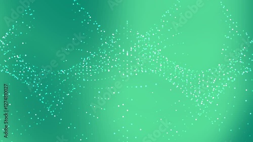 Mint green background with floating particle effects creating a sparkling constellation-like pattern