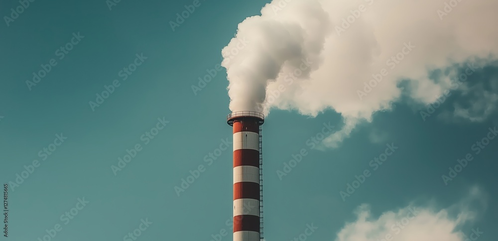 Industrial chimney emitting smoke against a clear sky Industrial chimney emitting smoke against a clear sky