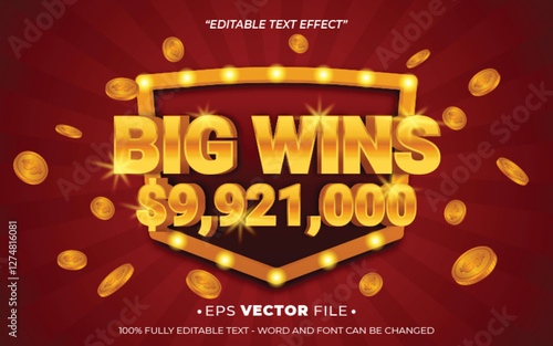 Big Win text effect editable vector realistic 3d style