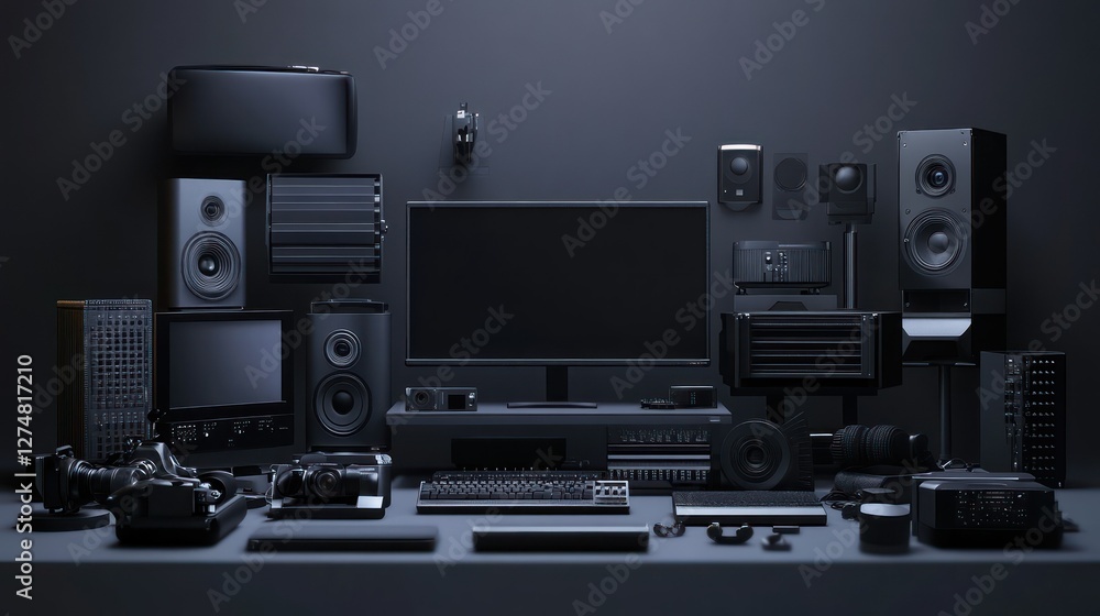 Obraz premium Dark Room Audio Studio Setup