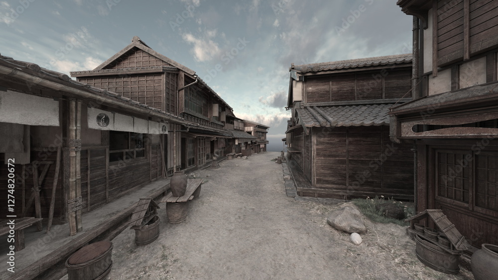 江戸時代の街並み 3DCGレンダリング 江戸時代の街並み 3DCGレンダリング