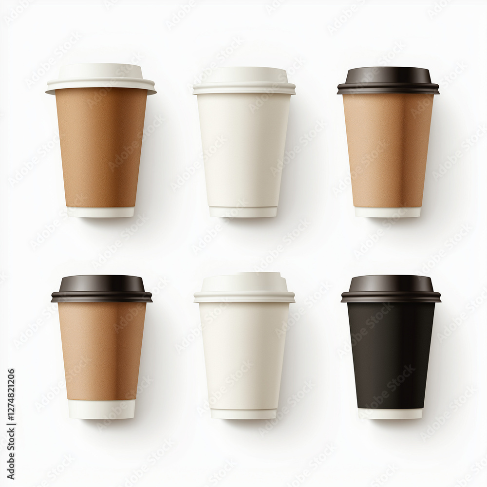 Verschiedene Kaffeebecher in neutralen Farben vor weißem Hintergrund
Verschiedene Kaffeebecher in neutralen Farben vor weißem Hintergrund