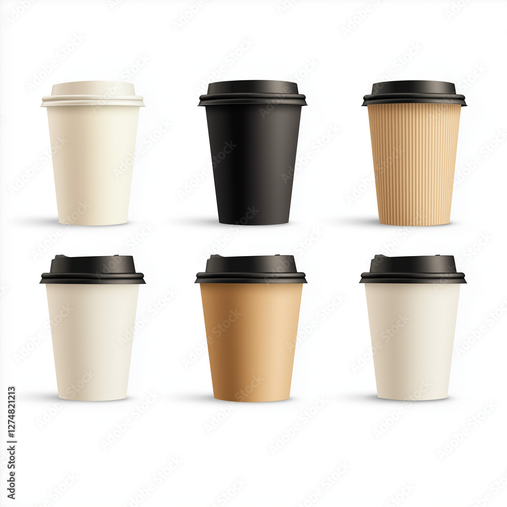 Verschiedene Kaffeebecher in neutralen Farben vor weißem Hintergrund
Verschiedene Kaffeebecher in neutralen Farben vor weißem Hintergrund