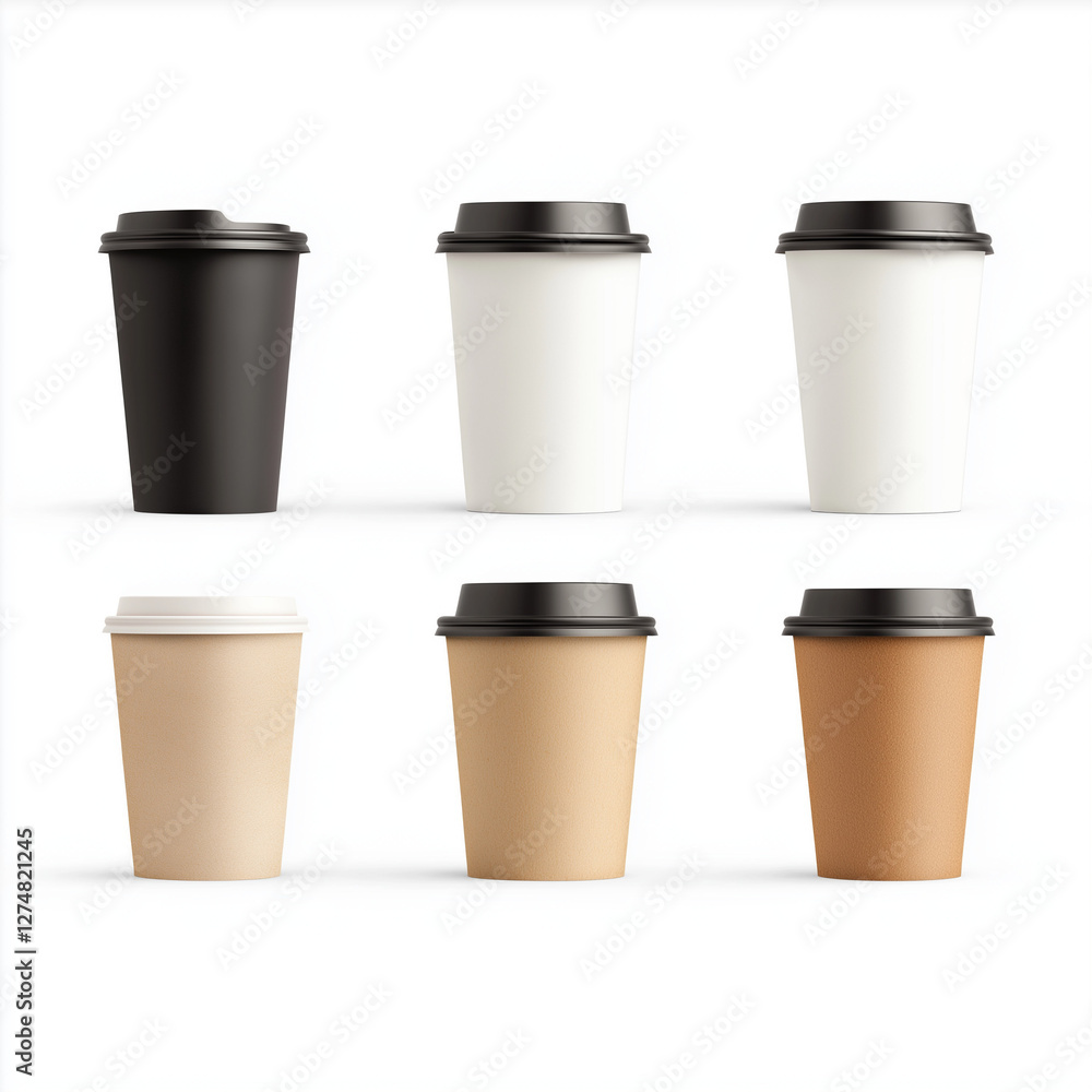Verschiedene Kaffeebecher in neutralen Farben vor weißem Hintergrund
Verschiedene Kaffeebecher in neutralen Farben vor weißem Hintergrund