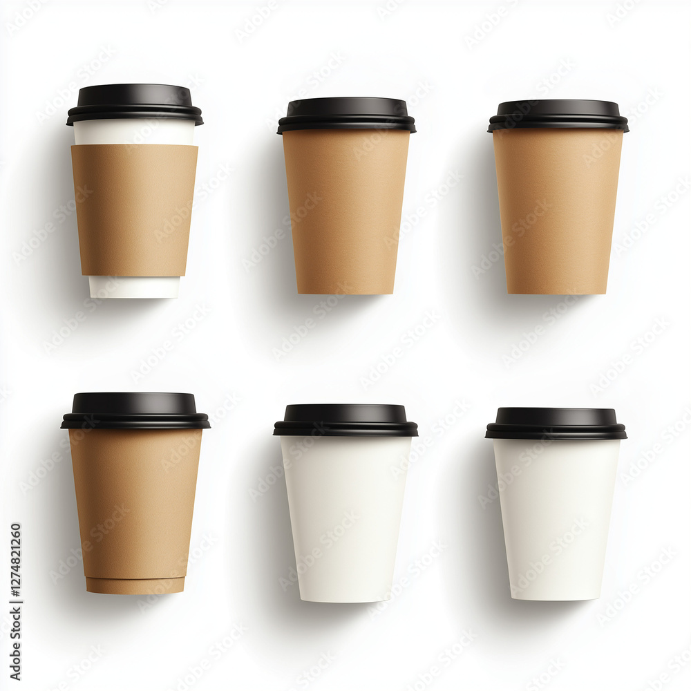 Verschiedene Kaffeebecher in neutralen Farben vor weißem Hintergrund
Verschiedene Kaffeebecher in neutralen Farben vor weißem Hintergrund