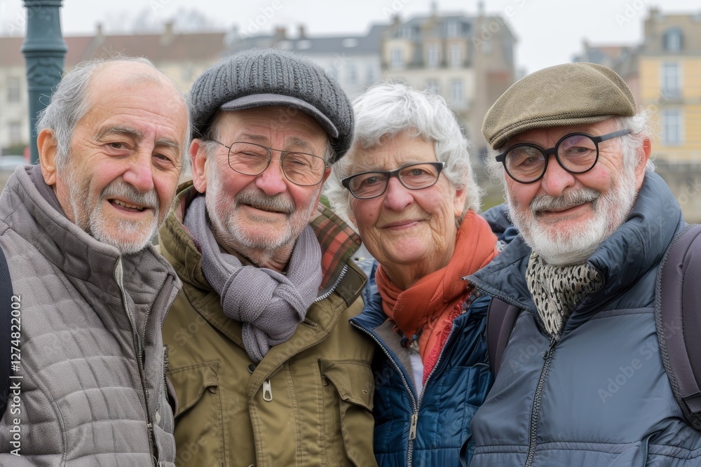 Portrait of a group of senior friends smiling and looking at camera Portrait of a group of senior friends smiling and looking at camera