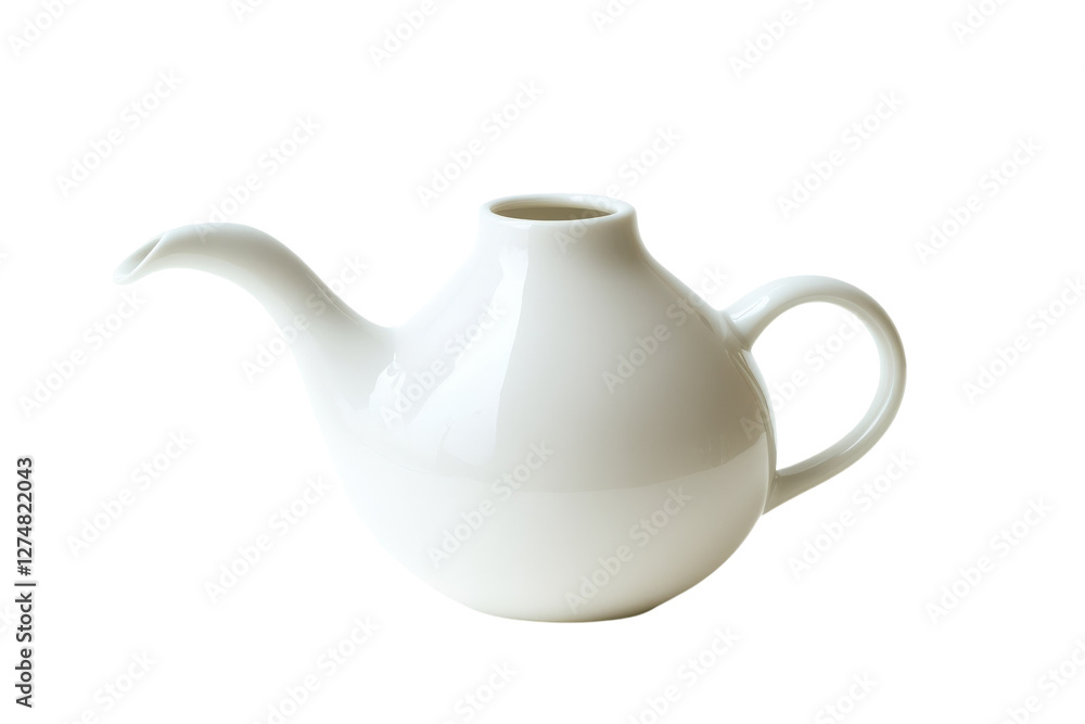 Elegant white ceramic teapot resting on a minimalistic background in soft natural light isolated on transparent background Elegant white ceramic teapot resting on a minimalistic background in soft natural light isolated on transparent background