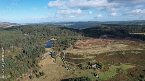 Llyn Geirionydd lies in a valley in North Wales where the northern edge of the Gwydyr Forest meets the lower slopes of the Carneddau mountains. The lake is almost a mile long. photo