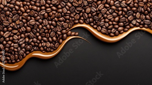 Coffee Beans Flowing in Caramel Delicious Image for Cafe Menu