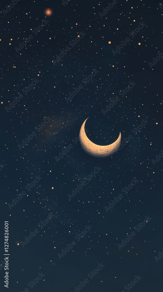 Crescent moon shines brightly in the starry night sky Crescent moon shines brightly in the starry night sky