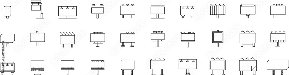 Billboard line icon set. Advertising linear billboard in all shapes, Signboard big set outline icons. Vector