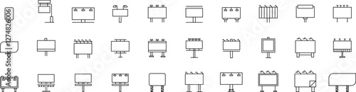 Obraz na płótnie Billboard line icon set. Advertising linear billboard in all shapes, Signboard big set outline icons. Vector w salonie