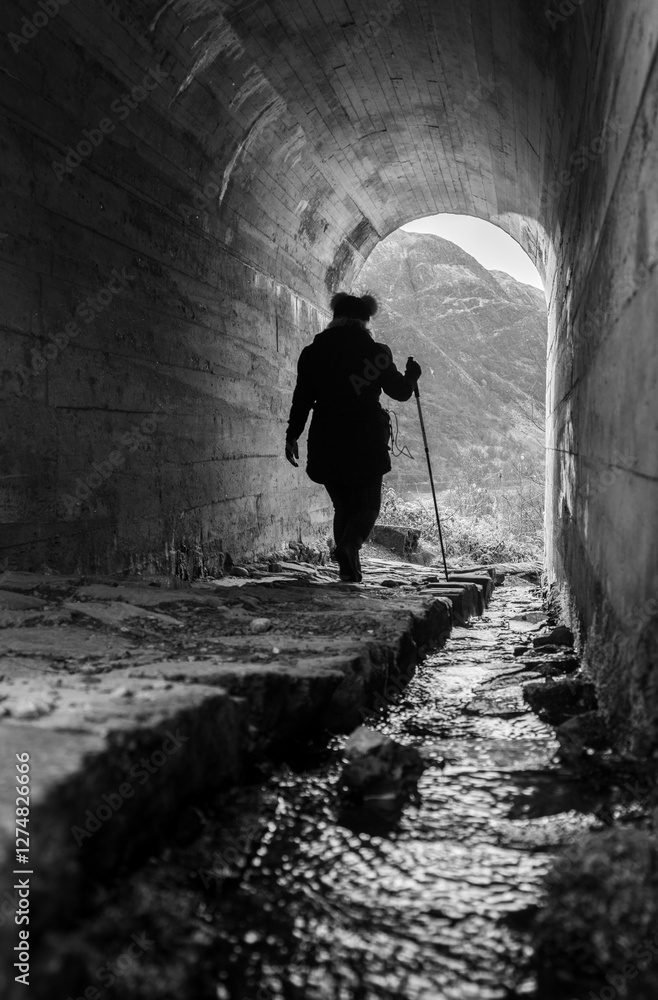 Obraz premium A Small Tunnel Walkway For People To Pass Through In The Heart Of The Highlands