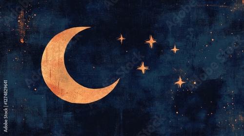 Wallpaper Mural Illustration of a moon and stars on a dark night Torontodigital.ca