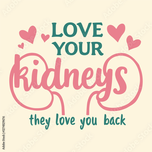 A vibrant and playful graphic design of kidney health with bold typography in a combination of green and pink colors