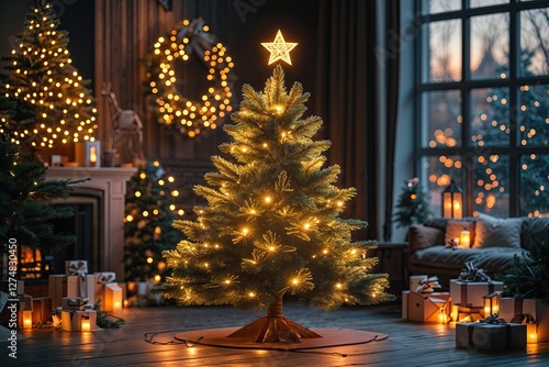 Warm Glow Holiday Tree Lights for Festive Card Design
