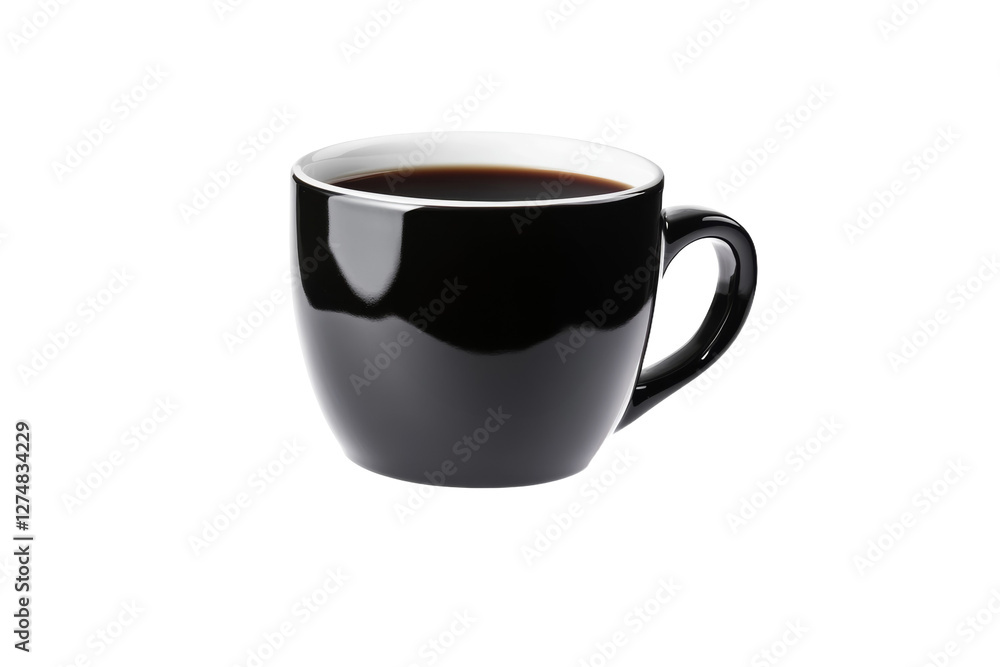 Black coffee cup with a white rim sits on a white background, isolated Black coffee cup with a white rim sits on a white background, isolated