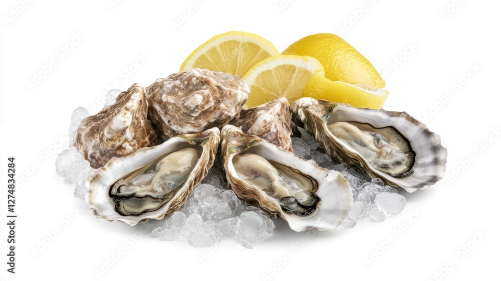 Fresh Oysters on Ice with Lemon Slices: A Delicious Seafood Delight Fresh Oysters on Ice with Lemon Slices: A Delicious Seafood Delight