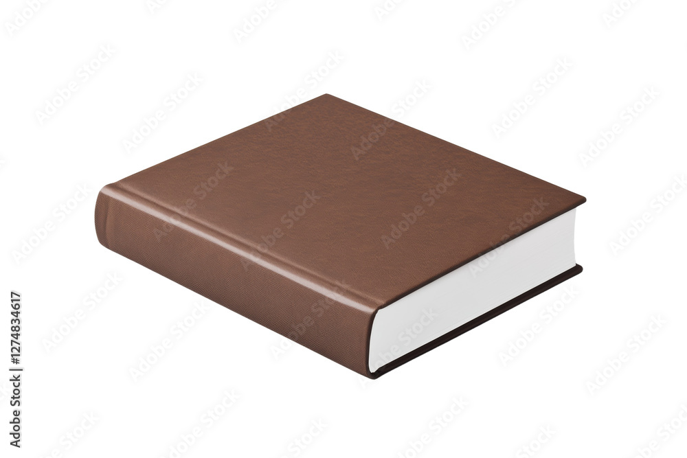Brown leather bound book with a white spine, isolated Brown leather bound book with a white spine, isolated