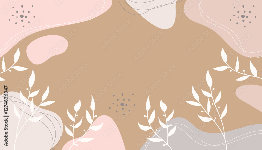 Flat abstract floral leaves on brown background.Vector illustration. Flat abstract floral leaves on brown background.Vector illustration.